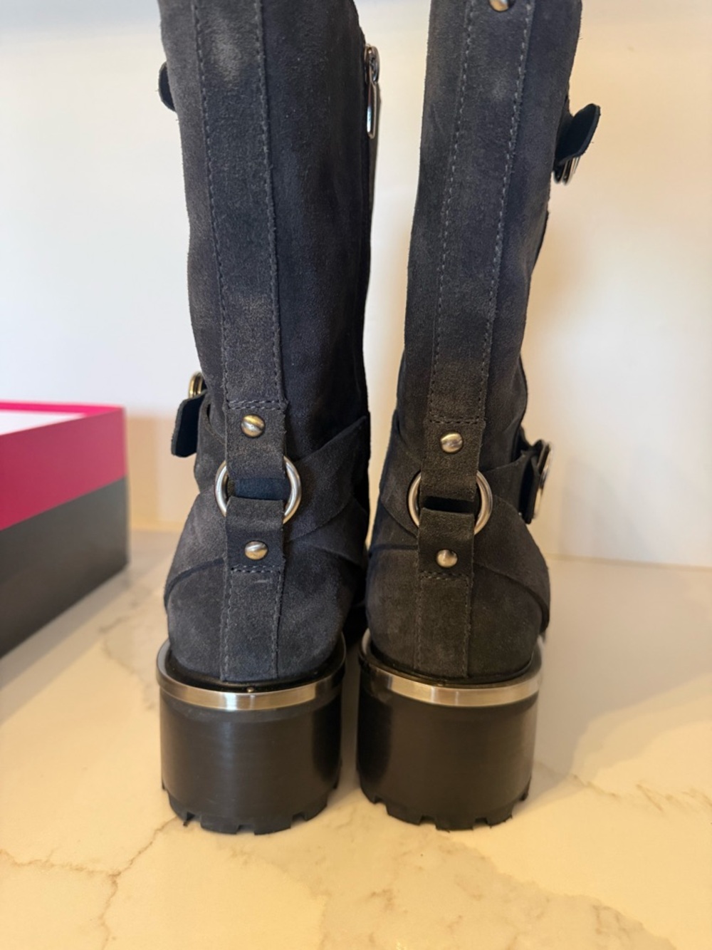 Vince Camuto Black Suede Buckle Lug Boots - Picture 7 of 7